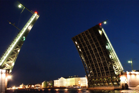 Saint-Petersburg, Russia - August 12, 2016: Night St. Petersburg. Drawbridges and city lights. The beauty of the city at night.の写真素材