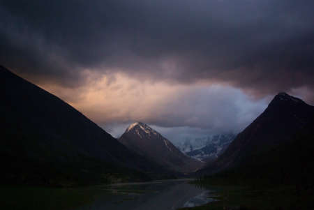 Mountain landscape. Highlands, the mountain peaks, gorges and valleys. The stones on the slopes.の写真素材
