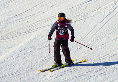 Skiing. Training ride on skis. Winter sport.のeditorial素材