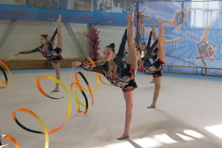 Girls gymnasts. Demonstrations.のeditorial素材