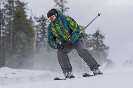 Skiing. Training ride on skis. Winter sport.のeditorial素材