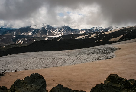 Mountain landscape with snow. Snow in the mountains. Mountain landscape.の写真素材