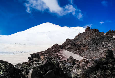 Mountain landscape with snow. Snow in the mountains. Mountain landscape.の写真素材