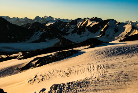 Mountain landscape with snow. Snow in the mountains. Mountain landscape.