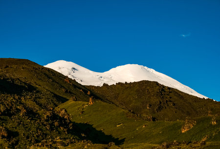 Mountain landscape with grass in the hills. Mountain landscape. Mountain vegetation.