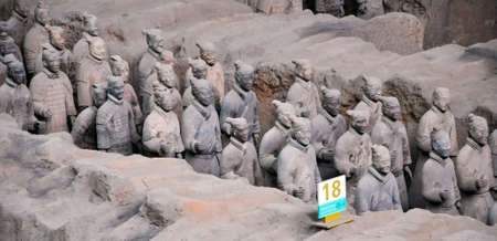 XIAN, CHINA - October 29, 2017: Terracotta Army. Clay soldiers of the Chinese emperor. Sculptures of the soldiers of the emperor.のeditorial素材