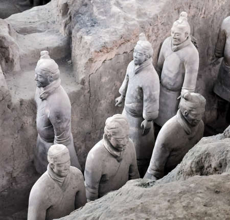 XIAN, CHINA - October 29, 2017: Terracotta Army. Clay soldiers of the Chinese emperor. Sculptures of the soldiers of the emperor.のeditorial素材