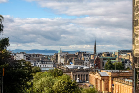 Edinburgh, Scotland, UK - June 29, 2011: Palaces and castles of Edinburgh, the capital of Scotland. Old city. Streets and buildings of Edinburgh.のeditorial素材