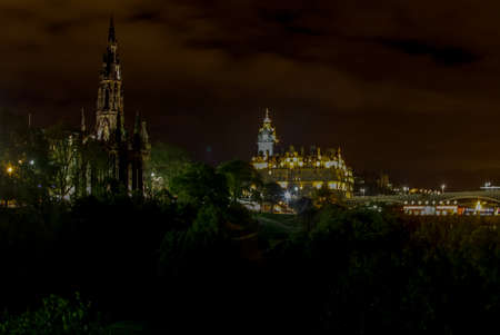 Edinburgh, Scotland, UK - June 29, 2011: Night Edinburgh. Palaces and castles of Edinburgh, the capital of Scotland. Old city. Streets and buildings of Edinburgh.のeditorial素材