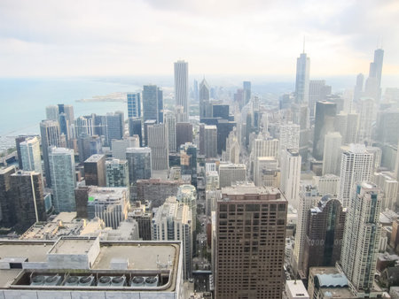 Chicago, USA - June 21, 2017: View from the center of John, Chicago is the city of skyscrapers....
