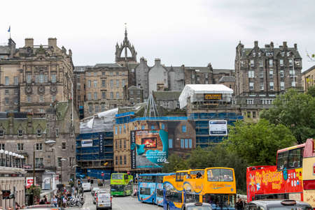 Edinburgh, Scotland, UK - June 29, 2011: Palaces and castles of Edinburgh, the capital of Scotland. Old city. Streets and buildings of Edinburgh.のeditorial素材