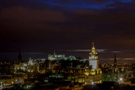 Edinburgh, Scotland, UK - June 29, 2011: Night Edinburgh. Palaces and castles of Edinburgh, the capital of Scotland. Old city. Streets and buildings of Edinburgh.のeditorial素材