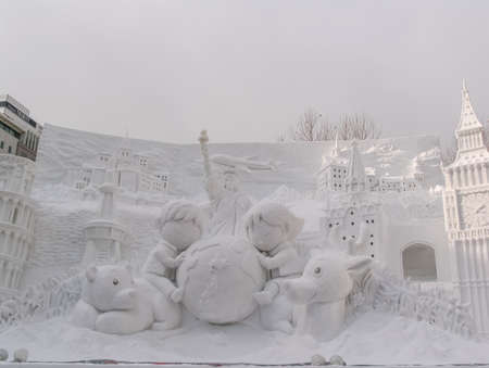 Sapporo, Japan - January 10, 2017: Snow sculptures in winter. Creative from ice and snow. Festival of snow sculptures on the streets of Sapporoのeditorial素材