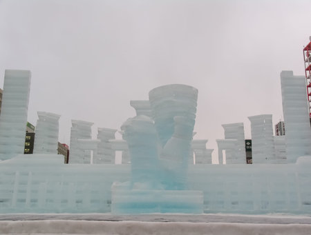 Sapporo, Japan - January 10, 2017: Snow sculptures in winter. Creative from ice and snow. Festival...