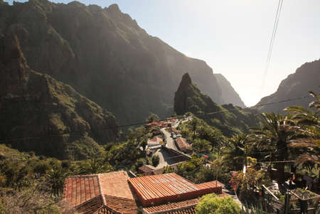 Costa Adeje, Tenerife, Spain - July 28, 2013: Mountain landscape in Tenerife. Hotels in the mountains of Tenerife.のeditorial素材