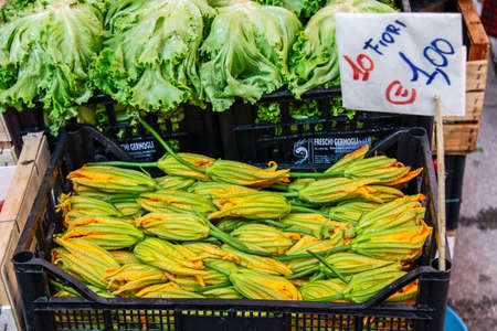 Venice, Italy - May 29, 2016: In the market of Venice, products and price tags on products.のeditorial素材