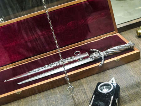 St Petersburg, Russia - June 14, 2018: Museum of Blade Weapons. Exhibits of swords, swords and daggers. Swords, machetes and other cold steel.のeditorial素材