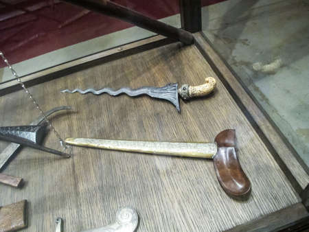 St Petersburg, Russia - June 14, 2018: Museum of Blade Weapons. Exhibits of swords, swords and daggers. Swords, machetes and other cold steel.のeditorial素材