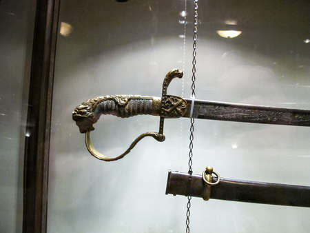 St Petersburg, Russia - June 14, 2018: Museum of Blade Weapons. Exhibits of swords, swords and daggers. Swords, machetes and other cold steel.のeditorial素材