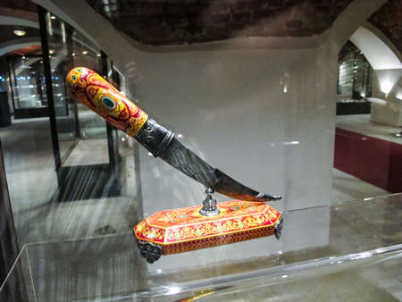 St Petersburg, Russia - June 14, 2018: Museum of Blade Weapons. Exhibits of swords, swords and daggers. Swords, machetes and other cold steel.のeditorial素材