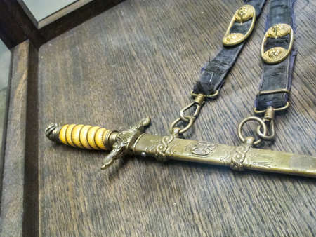 St Petersburg, Russia - June 14, 2018: Museum of Blade Weapons. Exhibits of swords, swords and daggers. Swords, machetes and other cold steel.のeditorial素材