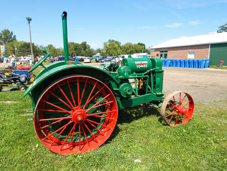 Hamburg, Germany - July 23, 2012: Antique Tractor Show exhibition. Vintage models of tractors. Exhibition of antique tractors. Tractor show, Agreecultural machines, Agreecultural equipmentのeditorial素材