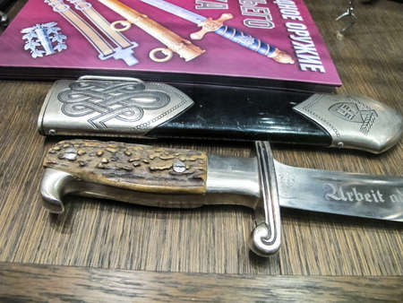 St Petersburg, Russia - June 14, 2018: Museum of Blade Weapons. Exhibits of swords, swords and daggers. Swords, machetes and other cold steel.のeditorial素材