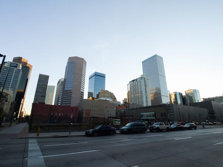 Denver, USA - October 12, 2010: Streets of Denver, Buildings and roads in the city, sights and new buildings and parks.のeditorial素材