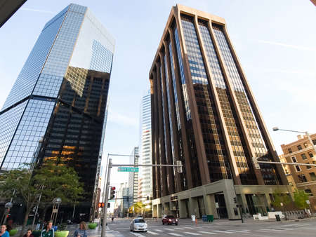 Denver, USA - October 12, 2010: Streets of Denver, Buildings and roads in the city, sights and new buildings and parks.のeditorial素材