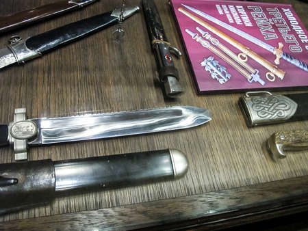 St Petersburg, Russia - June 14, 2018: Museum of Blade Weapons. Exhibits of swords, swords and daggers. Swords, machetes and other cold steel.のeditorial素材
