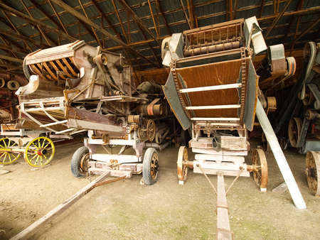 Hamburg, Germany - July 23, 2012: Antique Tractor Show exhibition. Vintage models of tractors. Exhibition of antique tractors. Tractor show, Agreecultural machines, Agreecultural equipmentのeditorial素材