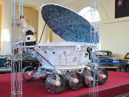 Museum of retro cars, St Petersburg, Russia - December 19, 2018: Lunokhod-1, Soviet Union space...