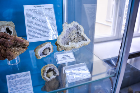 Geological Museum named after Vernadsky, Moscow, Russia - June 11, 2018: Exhibits of the Museum...