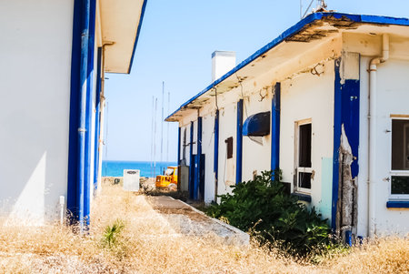 Abandoned US Air Force Base Crete, Greece. Abandoned buildings and structures have fallen into disrepair and are destroyed.の写真素材