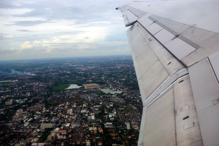 flying over Thailand, the view of Thailand from the window of the plane.