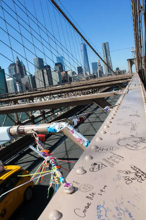 New York, USA - August 12, 2016: Brooklyn Bridge in New York. Sights, buildings and streets of New York.のeditorial素材