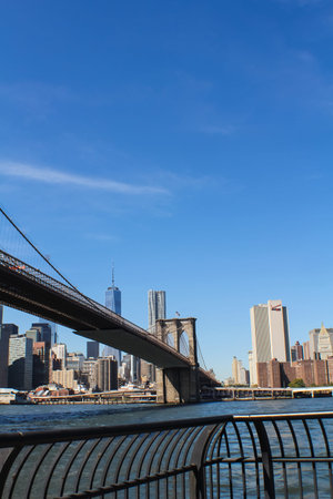 New York, USA - August 12, 2016: Brooklyn Bridge in New York. Sights, buildings and streets of New...