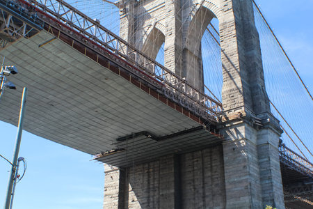 New York, USA - August 12, 2016: Brooklyn Bridge in New York. Sights, buildings and streets of New...