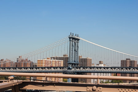 New York, USA - August 12, 2016: Brooklyn Bridge in New York. Sights, buildings and streets of New...
