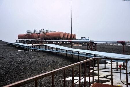 Fuel storage in the arctic. Gasoline and diesel fuel in tanks in the Arctic.