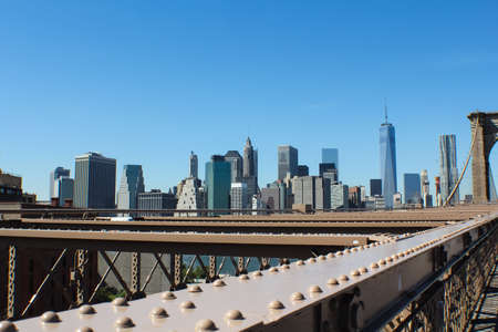 New York, USA - August 12, 2016: Brooklyn Bridge in New York. Sights, buildings and streets of New York.のeditorial素材