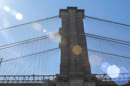 New York, USA - August 12, 2016: Brooklyn Bridge in New York. Sights, buildings and streets of New York.のeditorial素材
