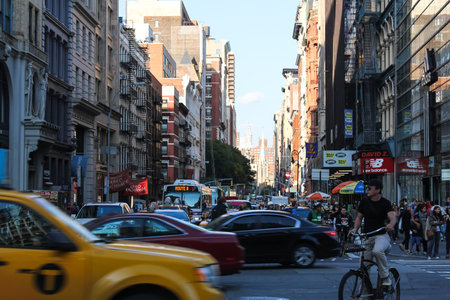 New York, USA - August 13, 2016: Manhattan District in New York, Sights, buildings and streets of...