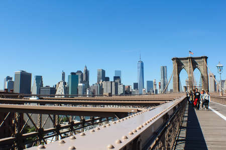 New York, USA - August 12, 2016: Brooklyn Bridge in New York. Sights, buildings and streets of New York.のeditorial素材
