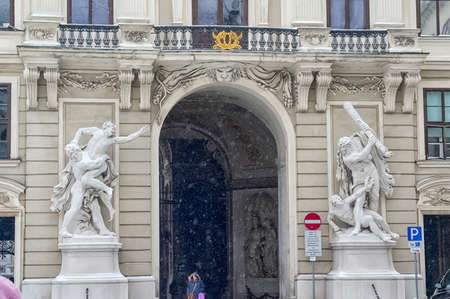 Vienna, Austria - January 20, 2014: Sights of Vienna, buildings and streets of the city of Vienna. Antique buildings of temples and cathedrals in the Gothic and Byzantine style.のeditorial素材