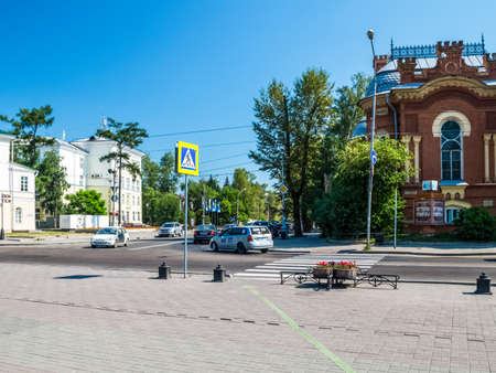 Irkutsk, Russia - August 24, 2016: The sights of Irkutsk, streets and buildings of the city, historical and modern buildings.のeditorial素材