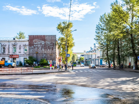 Irkutsk, Russia - August 24, 2016: The sights of Irkutsk, streets and buildings of the city, historical and modern buildings.のeditorial素材