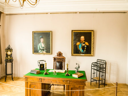 Irkutsk, Russia - August 24, 2016: The interior of the museum of ancient royal buildings. Nicholas...