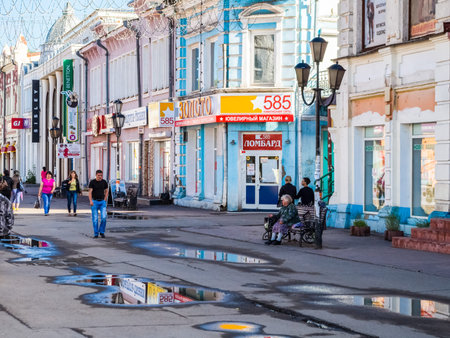 Irkutsk, Russia - August 24, 2016: The sights of Irkutsk, streets and buildings of the city, historical and modern buildings.のeditorial素材