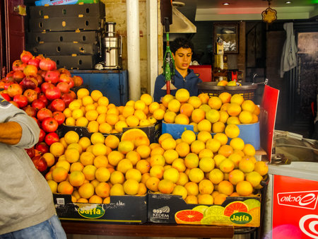 Jerusalem, Israel - May 23, 2013: City of Jerusalem, Jerusalem Market food and rag shopsのeditorial素材